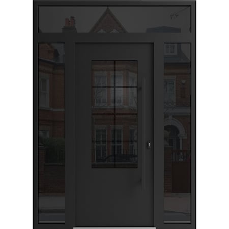 Vdomdoors Aluminum Door Iron 0101 Black Entry Steel Metal Classic Painted 60 x 94 (12+36+12 x 80+14)-Left Ins IRON0101EXD-BLK-W12+36+12xH80+14-LH-I