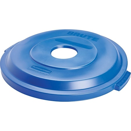 Rubbermaid Commercial BRUTE(R) 32 gal Bottle and Can Recycling Top, Flat Blue, HDPE, 1 Openings 21 in W/Dia 1788376