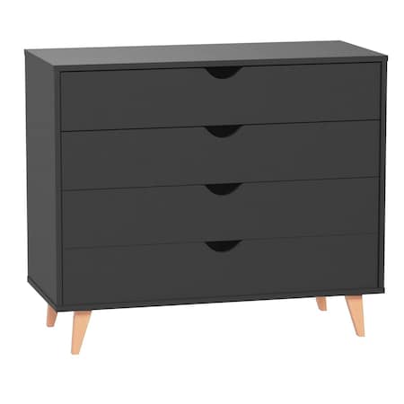 Homeroots 35" Black And Natural Wood Four Drawer Dresser 489234