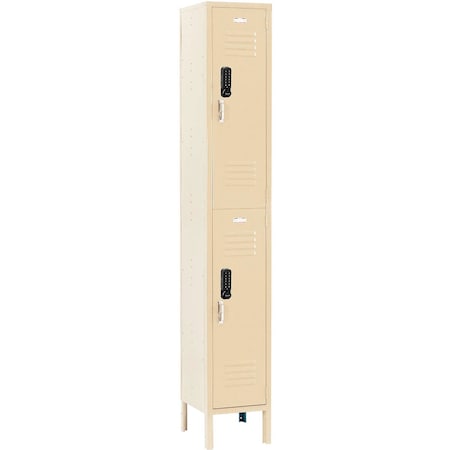 Global Industrial 2-Tier 2 Door Digital Locker, 12"W x 18"D x 78"H, Tan, Assembled 290827
