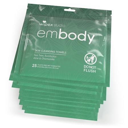 Wipex Natural Body Wipes 25ct Travel Zip Pouch, Tea Tree/Eucalyptus, 300 Plant-Based Shower Wipes, 12PK WX72228BMEZ-12