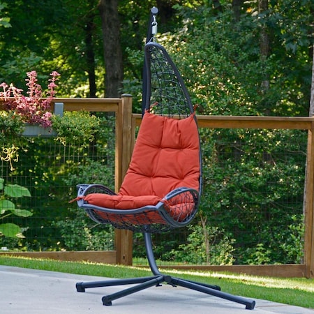 Algoma Cushioned Rattan Wicker Hanging Chair with Stand, Red 7175RD