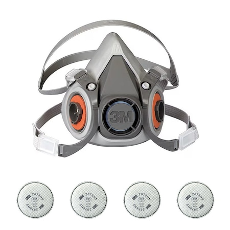 3M Half Mask Respirator Kit: Includes 4 Filters, Hydrogen Fluoride/Nuisance Acid Gas/P95, Olive, Size L 6AP71-4AVH9