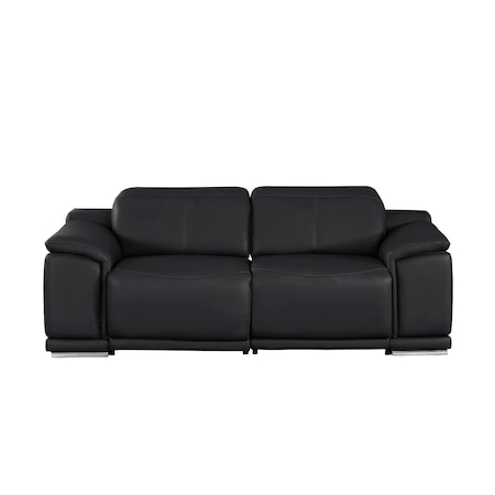 Homeroots 80in Black and Silver Leather Power Reclining Loveseat 643818