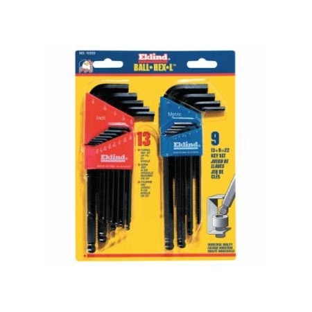 Eklind Ball-Hex-L, Key Set, 22 per set, Hex Ball Tip, Inch/Metric, Black Oxide 269-13222