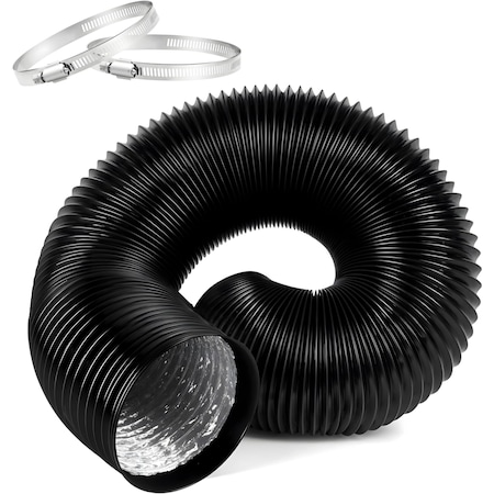 Ipower HealSmart 4in 16 Ft Aluminum Ducting Flexible, Heavy-Duty Four-Layer Protection with 2 Duct Clamps,  GLDUCT4X16CPVCBLK
