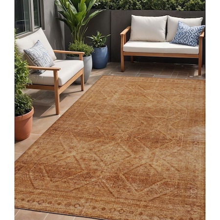 Homeroots 5' X 8' Copper And Ivory Geometric Washable Indoor Outdoor Area Rug 630496