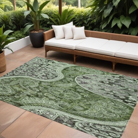 Homeroots 8' X 10' Olive Green Charcoal And Gray Floral Medallion Washable Indoor Outdoor Area Rug 603188