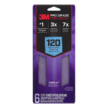 3M Sanding Sheet, 9 in L, 3 11/16 in W, PK6 SHTR120-PGP-6T