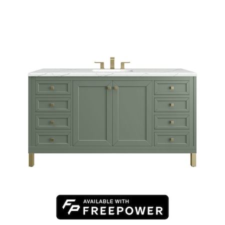 James Martin Vanities Chicago 60 in. Single Vanity, Smokey Celadon, w/ 3 CM Ethereal Noctis Silestone Top 503-V60S-SC-FENC