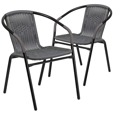 Flash Furniture Lila Gray Rattan Indoor-Outdoor Restaurant Stack Chair, PK2 2-TLH-037-GY-GG