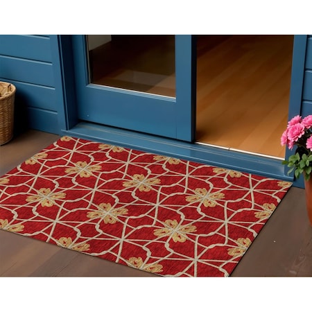 Homeroots 3' X 5' Orange And Gold Geometric Washable Indoor Outdoor Area Rug 613446