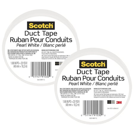 Scotch Duct Tape for Artists, 1.88 in x 20 yd (48 mm x 18.2 m), White, 2PK 920-WHT-C