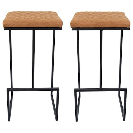Leisuremod Quincy Leather Bar Stools with Metal Frame, Light Brown, 2PK QS29BR2