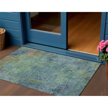 Homeroots 3' X 5' Blue Abstract Washable Indoor Outdoor Area Rug 608765
