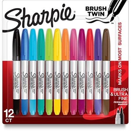 Workstationpro Brush Twin Permanent Assorted Color Permanent Marker, 12PK TH3740429