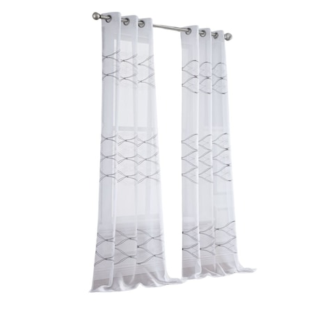 Homeroots Set of Two 96" White Wave Embroidered Window Panels, 2PK 473372