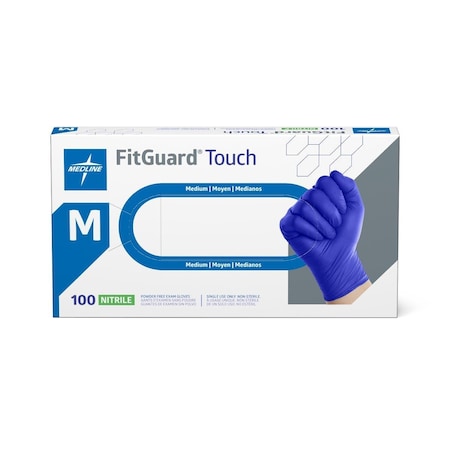Medline FitGuard Touch Powder-Free Nitrile Exam Gloves, Size M, 100PK FG100MH