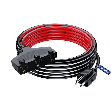 Maximm 25ft 16AWG 3-Outlet Extension Cord, ETL, Black/White/Red C-BK/WH/RD-PI-BK-3O-25FT