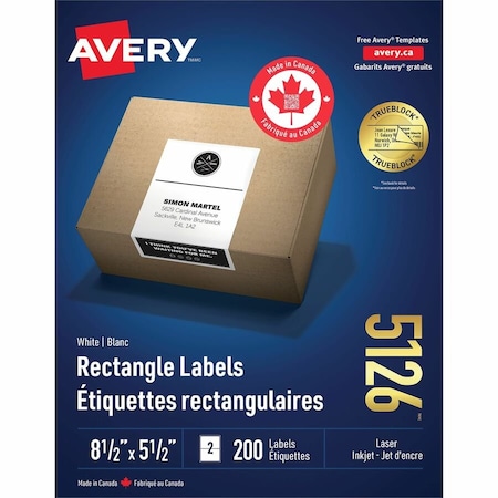Avery Half Sheet Shipping Label, PK200 05126