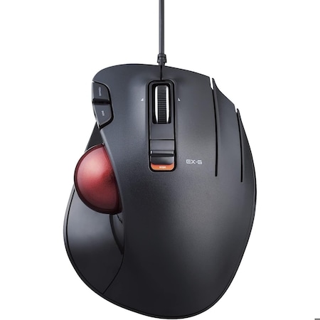 Elecom EX-G Wired Ergo Trackball, Ruby Ball bearing, 5 Programmable Buttons, Windows, Mac M-XT2URBK-G