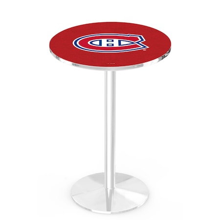 Holland Bar Stool Co 42" Chrome Montreal Canadiens Pub Table, 36" dia. Top L214C4236MonCan