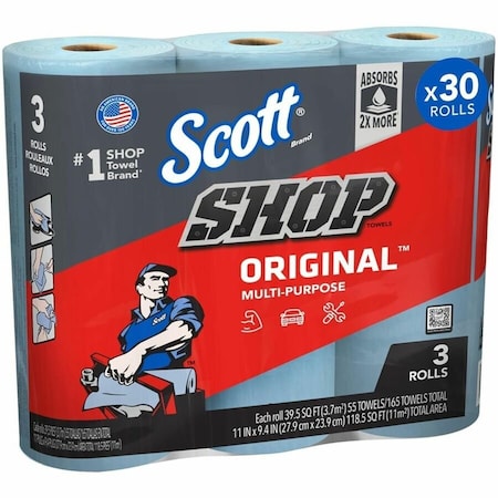 Scott Shop Towels Original, Blue, 55 Towels/Roll, 30 Rolls/Case 10 Bundles of 3 Rolls 75143