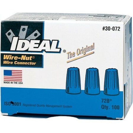 Ideal Twist On Wire Connector, 22 AWG to 14 AWG, 300 V, Standard Style, Blue, 100 PK 30-072