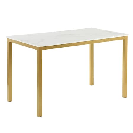 Homeroots 47" White and Gold Faux Marble and Metal Dining Table 568197