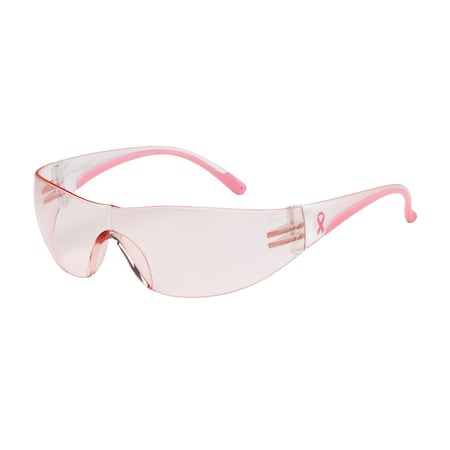 Bouton Optical Rimless Safety Glasses with Clear / Pink Temple, Pink Lens and Anti-Scratch Coating 250-10-0904