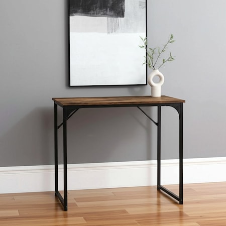 Homeroots 32" Brown and Black Wood and Metal H-Shape Computer Desk 568039