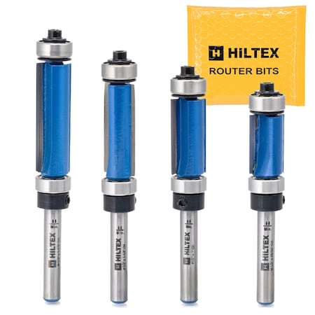 Hiltex Top and Bottom Bearing Pattern Flush Trim Router Bit Set, 4 Pieces, 1/4 Inch Shank 10104H