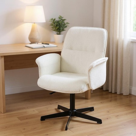 Homeroots Off White and Black Boucle Adjustable Height Swivel Executive Office Chair 568085