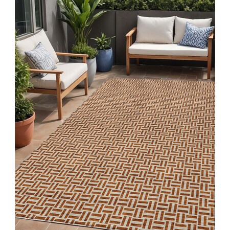 Homeroots 5' X 8' Copper And Beige Geometric Washable Indoor Outdoor Area Rug 594498
