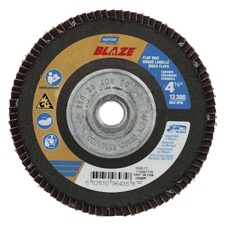 Norton Abrasives Fiberglass Flap Disc, 4-1/2"x5/8" to 11" 66261096435
