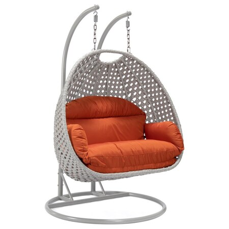 Leisuremod Mendoza Light Grey Wicker Hanging 2 person Egg Swing Chair with Orange Cushions MSCLGR-53OR