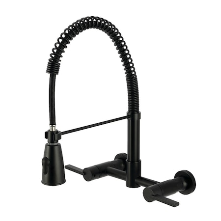 Kingston Brass Double-Handle Wall-Mount Pre-Rinse Bridge Kitchen Faucet, Matte Black GS8280CTL