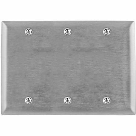 Hubbell Wiring Device-Kellems Blank Box Mount Wall Plates and Box Cover, Number of Gangs: 3 Stainless Steel, Brushed Finish SS33