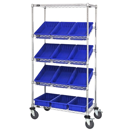 Quantum Storage Systems WIRE SHELVING UNIT W/12 BLUE BINS MOBILE MWRS-5-92035BL