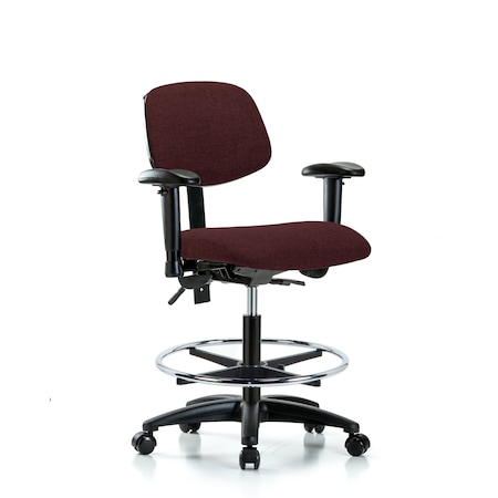 Blue Ridge Ergonomics Chair, Fabric, Med Bench, AA CF Casters, Bur, 6-Way Adjustable, 22" to 29" Height, Burgundy BR-FMBCH-RG-T0-A1-CF-RC-F41
