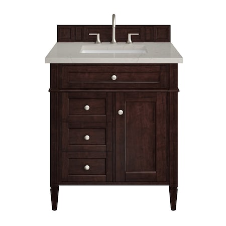 James Martin Vanities Brittany 30" Single Vanity, Burnished Mahogany, w/ 3 CM Siberian Silestone Top 650-V30-BNM-3SFR