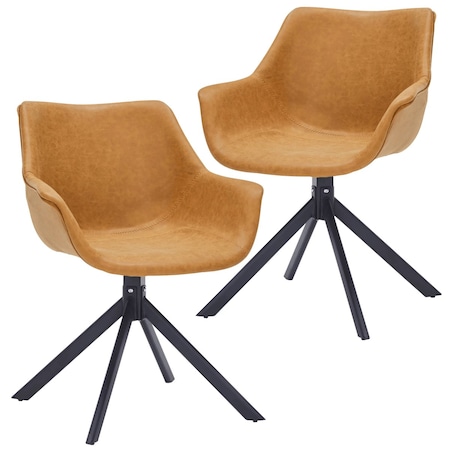 Leisuremod Markley Swivel Leather Dining Arm Chair with Iron Legs, 2PK ESCBL-26-BR2