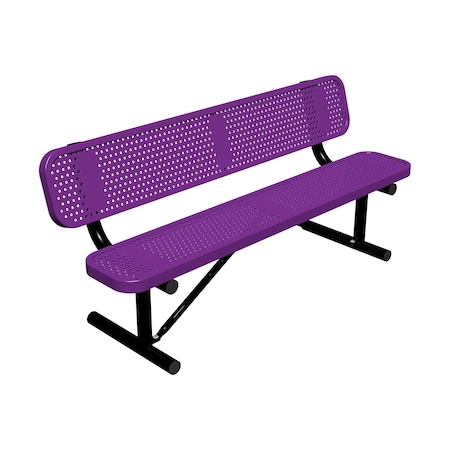 Leisure Craft 6' Standard Bench With Back, Perforated Metal, Portable, Purple B6WBP-PERF-PURPLE