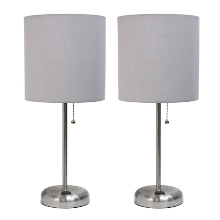 Homeroots Set of Two 20" Silver Metal Table Lamp With Gray Drum Shade 643201