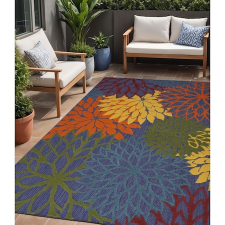 Homeroots 5' X 7' Blue Yellow and Green Indoor Outdoor Area Rug 527605