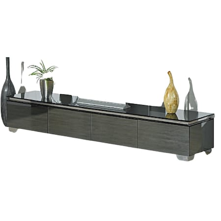 Homeroots 71in Gray Glass Cabinet Enclosed Storage Mirrored TV Stand 555130