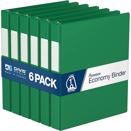 Davis Group Premium Economy, Angle D Ring, Binder, (Green, 1"), PK6 2301-04-06