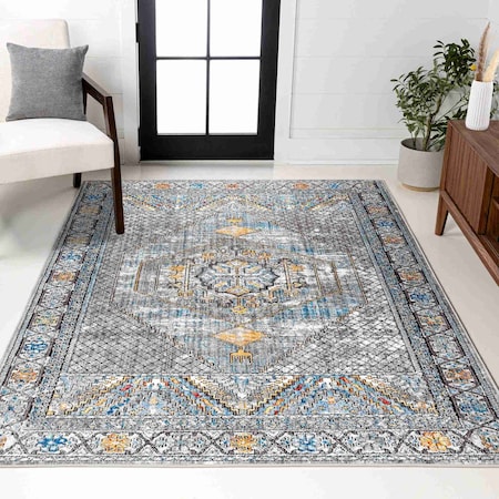 Jonathan Y Izmit Geometric Vintage Medallion Gray/Mustard/Turquoise 4 ft. x 6 ft. Area Rug RES100A-4