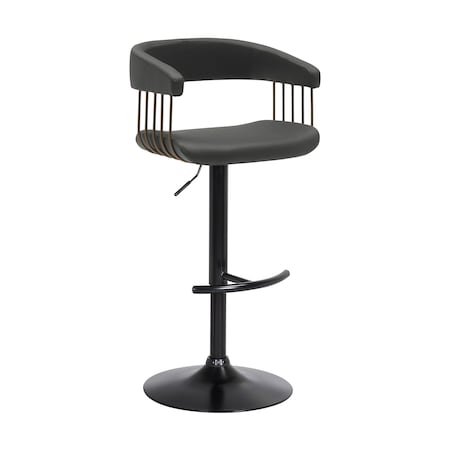 Armen Living Calista Adjustable Bar Stool in Black Faux Leather with Golden Bronze and Black Metal LCCABACOBLK