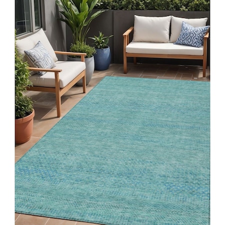 Homeroots 5' X 8' Aqua And Teal Blue Striped Washable Indoor Outdoor Area Rug 615645